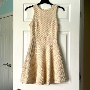 Cream, textured fit and flare dress